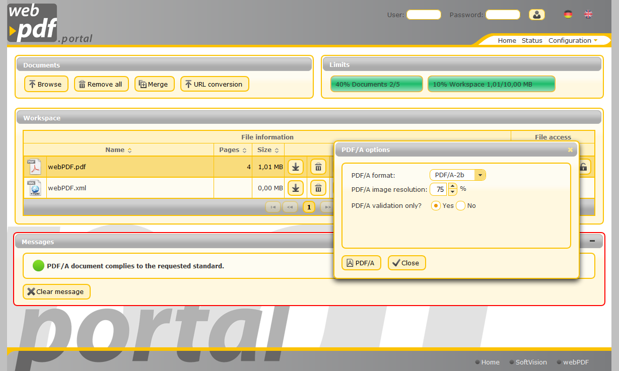Create and review PDF/A documents in the PDF portal