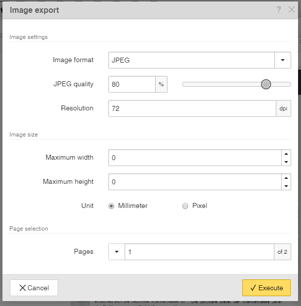 Graphic export dialog