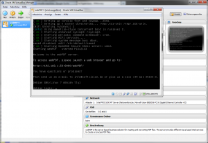 The webPDF virtual machine launched in VirtualBox