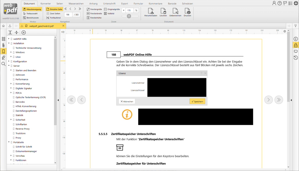 PDF-Inhalte schwärzen mit webPDF