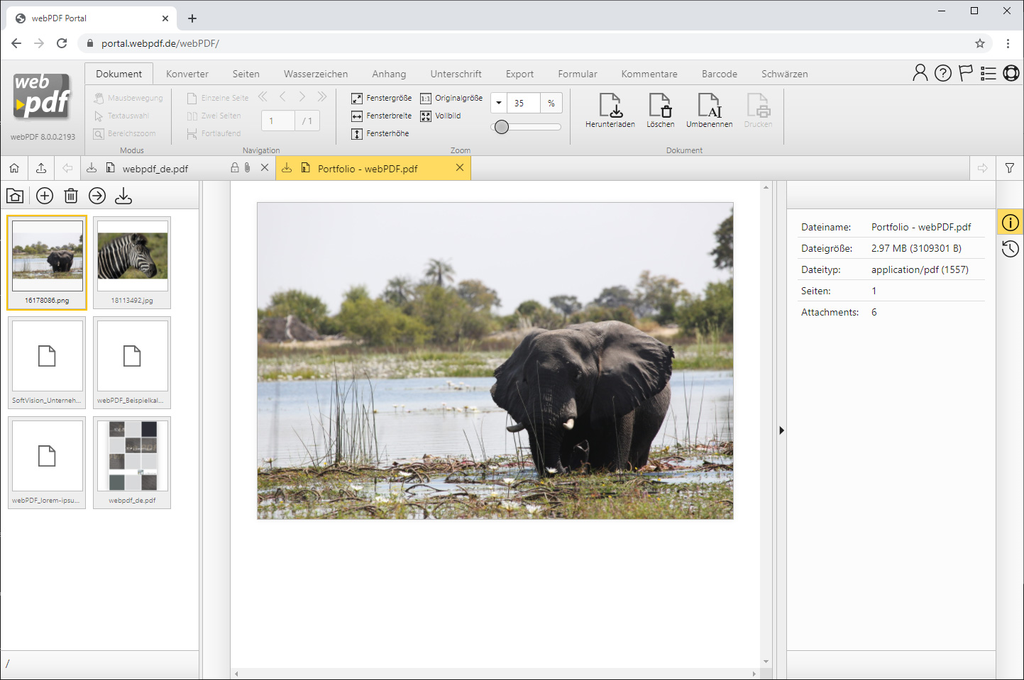 Create PDF portfolio in the webPDF web portal